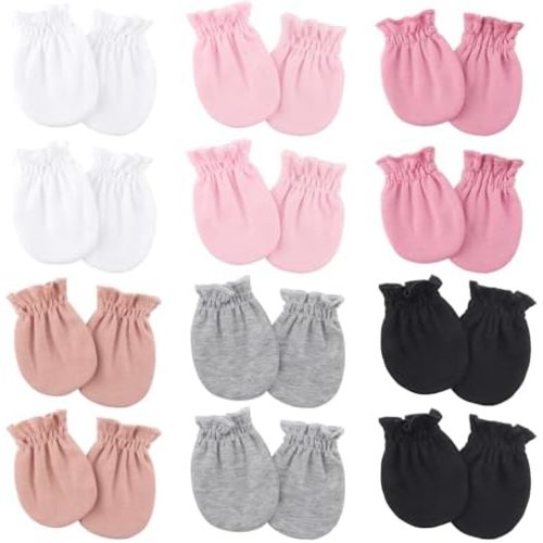 BQUBO 12 Pairs Baby Mittens Newborn Infant Toddler Mittens No Scratch Cotton Elastic Wrist Gloves for Boys Girls 0-6 Months
