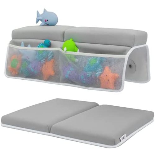 Baby Bath Kneeler and Elbow Rest Pad Set - Thickest Bathtub Kneeler Pad with Memory Foam and Bath Toys Organizer - Ideal Bath Kneeling Pad for Bathing Baby - Relieve your Knees and Elbows - Toodly