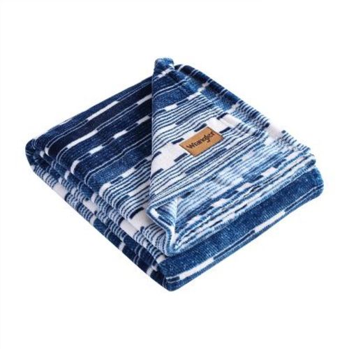 50"x60" Logan Stripe Reversible Throw Blanket Blue - Wrangler: 100% Polyester, Machine Washable, Travel-Friendly