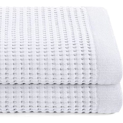 GILDEN TREE Waffle Towels for Bathroom Luxury 100% Cotton Bath Towels, Quick Dry Towel, Thin Super Absorbent Lint Free Shower Towels, Bath Towels Set of 2, Modern Style (White)