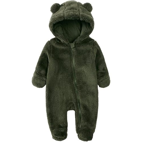 Newborn Baby Girl Boy Rompers Bear Ear Hooded Jumpsuit Fleece Snowsuit Long Sleeve Zipper Winter Coat Outfits