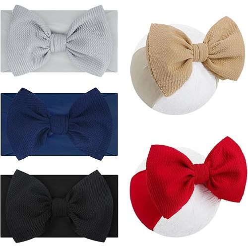 HAIRBAND 5 Pack - For Girls Baby Headbands with Bows Elastics Hairbands Oversized Head Wraps Infant Toddlers Kids Navy