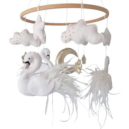 Swan Crib Mobile for Girl Nursery, Felt Princess Swan Baby Mobile, Swan with Feather Nursery Decor,Handmade Cot Mobile, Baby Shower Gift,New Parents Gift