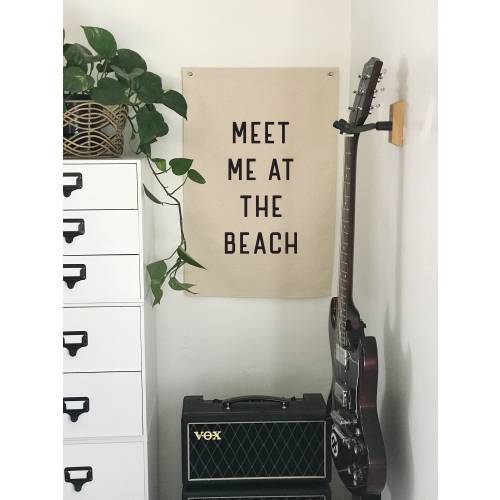 Meet Me At The Beach Print, Canvas Flag, Beach Wall Art Hanging Pennant Banner, Coastal Home Decor for Summer