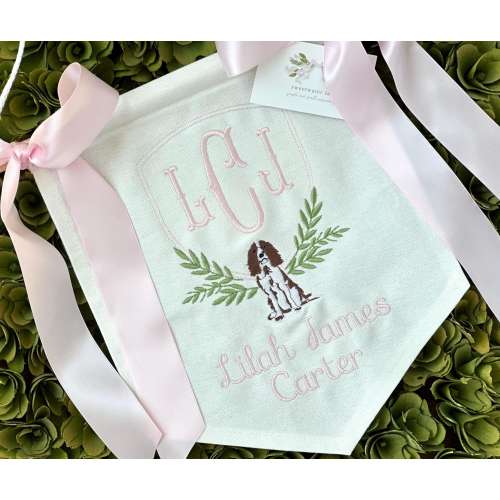Custom Baby Banner with SPRINGER SPANIEL, Puppy Baby Banner, Welcome Banner, Hospital Door Sign, Baby Shower