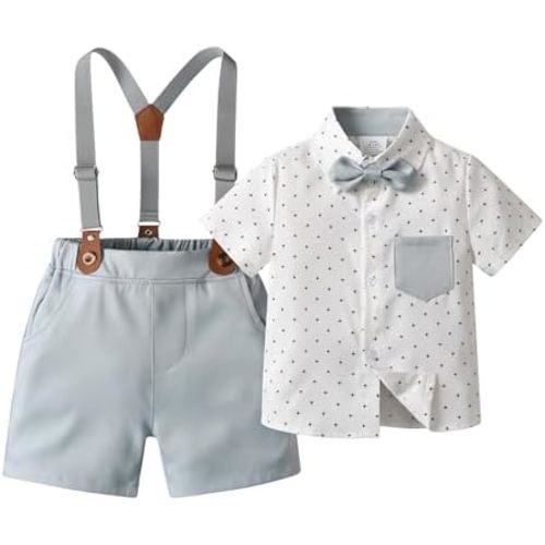 Baby Boys Shorts Sets, Infant Shirt+Shorts+ Tie+Suspenders,Toddler Gentleman Outfits Suits
