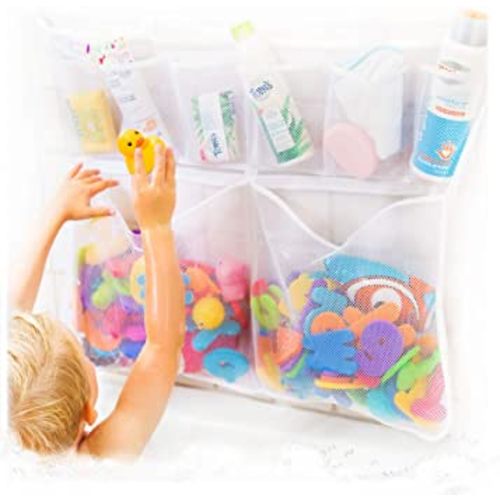 Tub Cubby Original Bath Toy Storage - Hanging Bath Toy Holder, with Suction & Adhesive Hooks, 30"x23" Mesh Net Shower Caddy for Kids Bathroom Decor, Bedroom Toy Organizer (Large