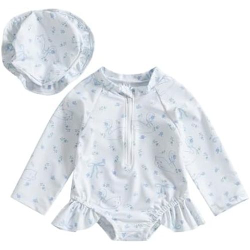 Infant Baby Girl Swimsuit One Piece Long Sleeve Zip Swimwear Bathing Suit Beach Wear