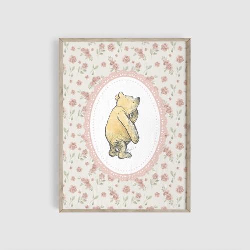 Winnie the Pooh Art Print, Nursery Print, Pooh Print, Vintage Art, Classic Pooh, Woodland Kids Room, Pink Art, Girl Baby Room, Playroom