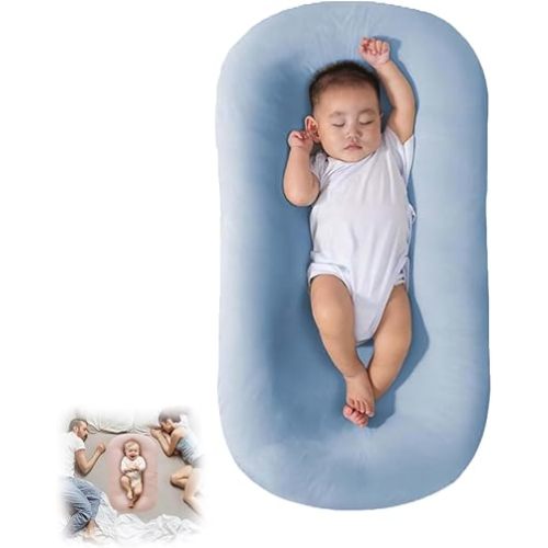 Baby Lounge Pillow for Newborn 0-24 Months, Baby Lounger, Newborn Lounger Nest Sleeping for Baby in Bed (Blue,0-18 Months)