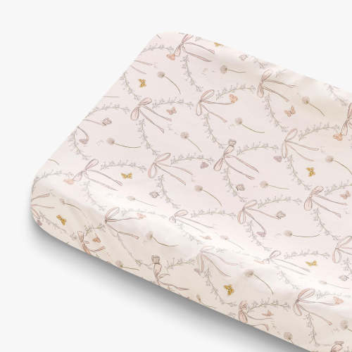 Bows & Butterfly Kisses Changing Pad Cover - Pink | Gooselings
