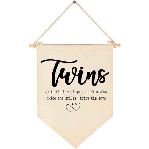 Twin Room Sign-Twins Two Little Blessings-Canvas Hanging Pennant Flag Banner Wall Sign Decor Gift for Nursery Baby Kids Boy Girl Newborn Nephew Teen Bedroom Playroom Front Door-Birthday Christmas Gift