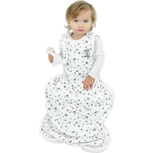 Woolino 4 Season Ultimate Baby Sleeping Bag - Merino Wool and Organic Cotton - Universal Size Adjustable Sleep Sack for Baby - Two-Way Zipper Sleeping Bag (2-24 Months) - Stars White