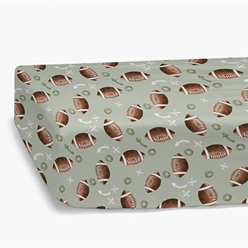 HawSkgFub Football American Sport Fitted Standard Crib Sheet for Baby Boys, Green Football Game Toddler Mattress Cover, Soft Breathable Stretchy Nursery Bed Sheets Decor Kids Gift 52" x 28"