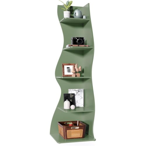 LITTLE TREE Small Corner Shelf, Modern 5-Tier Wall Corner Bookshelf, Stylish Bookcase Storage Rack for Small Space, Living Room, Bedroom
