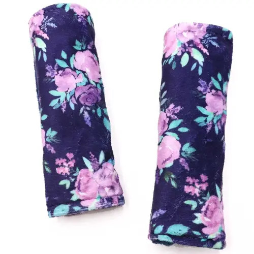 Baby Car Seat Belt Covers, Purple Flower Car Seat Strap Covers for Boys Girls, Fleece Stroller Strap Cover for Kids, Soft Car Seat Neck Cover, Newborn Car Seat Straps Shoulder Protectors, 2 Pack,