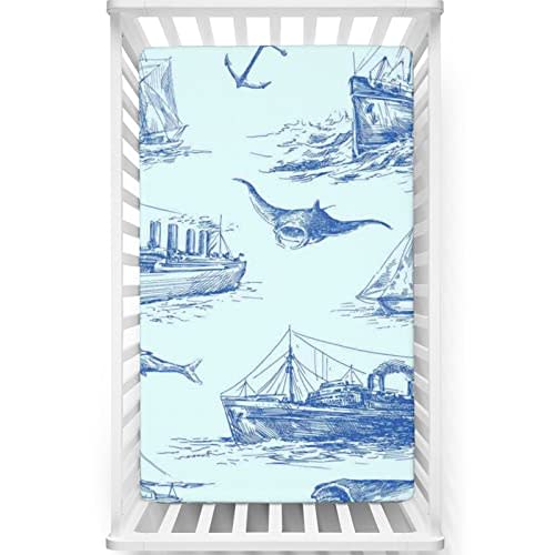 Nautical Themed Fitted Crib Sheet,Toddler Bed Mattress Sheets - Baby Crib Sheets for Girl or Boy,Baby Blue Blue,28“ x52“