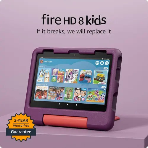Amazon Fire HD 8 Kids tablet (newest model), ages 3-7. With bright 8" HD screen. Includes ad-free and exclusive content, parental controls and 13-hr battery, 32GB, Grape