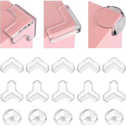 28 Pcs Clear Corner Protector - L, T, Round Shape Corner Guards & Bumpers to Cover Sharp Furniture & Table Edges for Baby Kid Toddler Safety