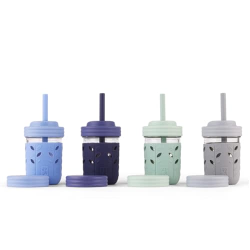 Elk and Friends Kids & Toddler Cups | The Original Glass Mason jars 8 oz with Silicone Straws with Stoppers | Smoothie Cups | Spill Proof Sippy Cups for Toddlers