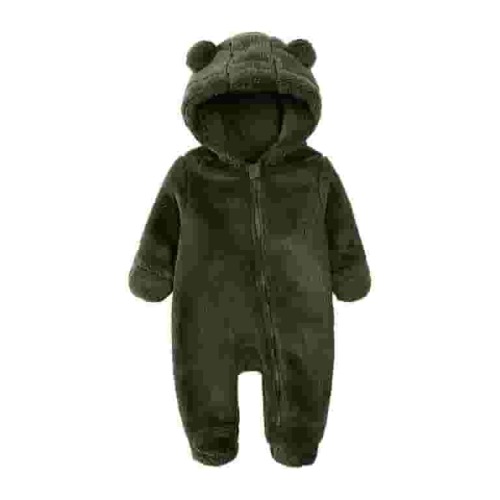 QUYUON Baby Fleece Jumpsuit with Hood Infant Winter Warm Fleece Lined Full Zip up Long Sleeve Hoodies Rompers One-Piece Outfits Toddler Girls Boys Warm Onesie Winter Clothes Army Green 3 Months
