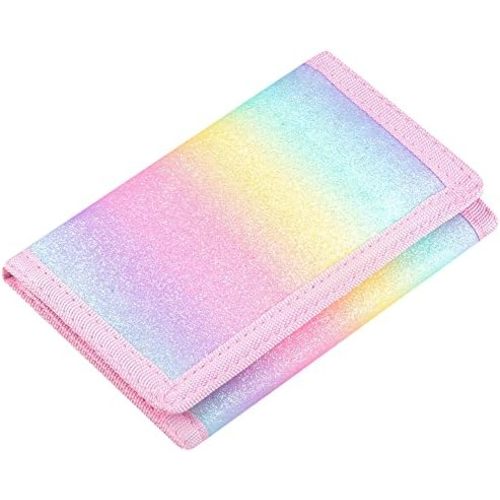 RFID Kids Wallet for Girls & Toddlers - Cute & Glittery Rainbow Design with Coin Pocket & Magic Sticker