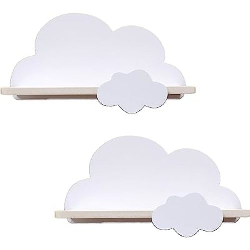 2Pcs Cloud Shelves for Children’s Nursery Or Bedroom,Kids Nursery Room Shelves,Floating Bedroom Baby Book Shelf Storage Shelf, Cloud Floating Wooden Shelf Wall Decoration,White