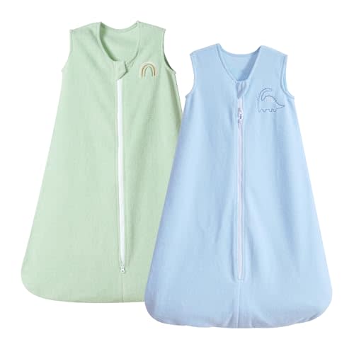 PHF Warm Micro-Fleece Baby Sleep Sack 6-12 Months, Soft Baby Wearable Blanket, 2-Way Zipper Sleeping Bags, 2 Pack Comfy Sleeping Sack for Infant Newborn Boys, Medium Size, Blue & Sage Green