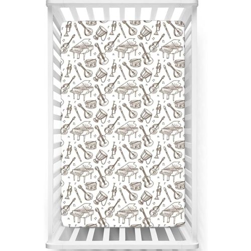 Music Themed Fitted Crib Sheet,Standard Crib Mattress Fitted Sheet Ultra Soft Material-Baby Crib Sheets for Girl or Boy,28“ x52“,Brown and White