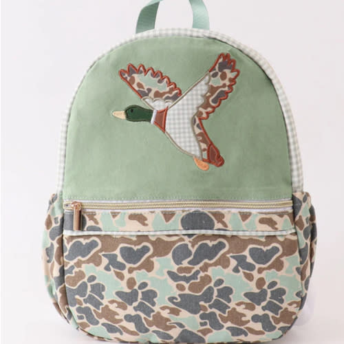 Green camouflage duck applique boy backpack