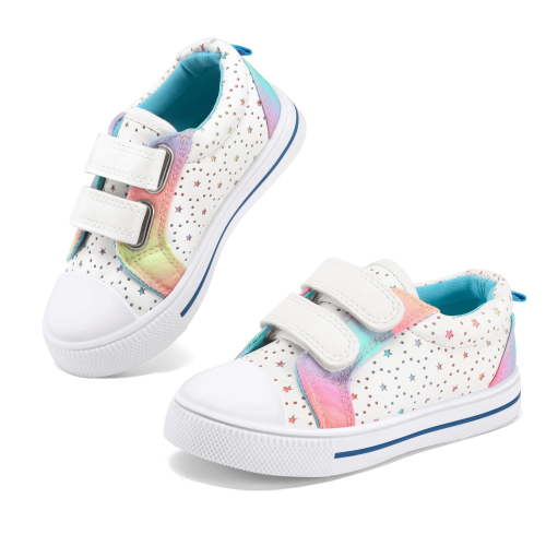 Kushyshoo Kids Canvas Shoes White Stars Children Sneaker Toddler Girls School Shoes Size 9