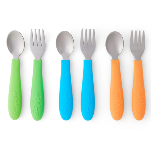 Elk and Friends Babies/Toddler Stainless Steel Spoons + Forks with Silicone Handle