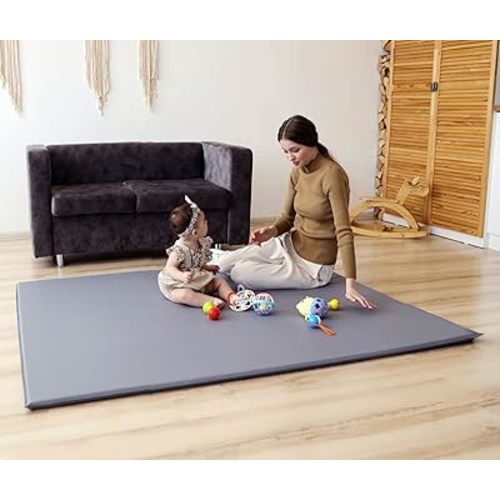 TODALE Waterproof Baby Play Mat Super Thick Baby Mat for Floor, Self-Inflating, Foldable Foam Playmat for TODALE Playpen - Toddlers, Infants, Babies, Nursery Care - Outdoor House Use (50" X 50" Grey)