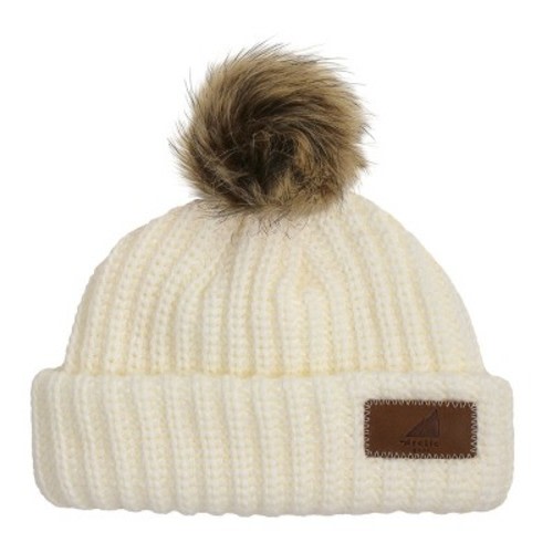 Arctic Gear Infant Acrylic Ribbed Cuff Winter Hat with Pom, Color: Natural vanilla with shepard pom