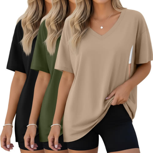 3 Pack Women's Oversize Nursing Shirts for Breastfeeding with Hidden Zippers Loose Fit Short Sleeve Maternity Tops