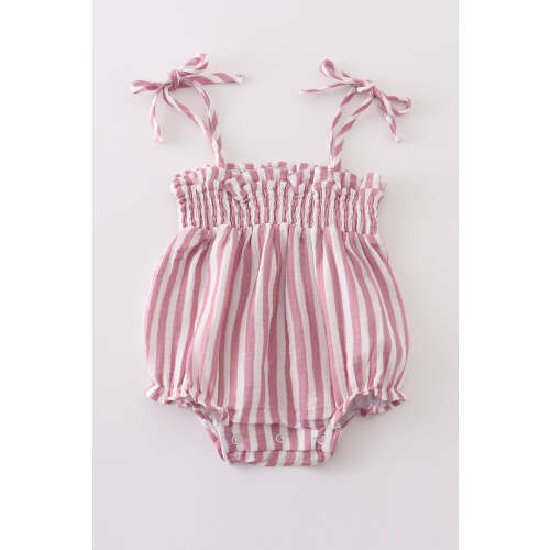 Premium Pink muslin stripe smocked girl bubble