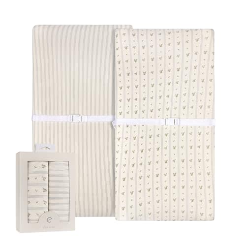 Ely’s & Co. Changing Pad Cover, Diaper Changing Table Sheets, 2 Pack, Cradle Sheet Set for Baby Boys, 100% Jersey Knit Cotton, Blue Linear Berry Leaf Collection, 32”x16”x5”