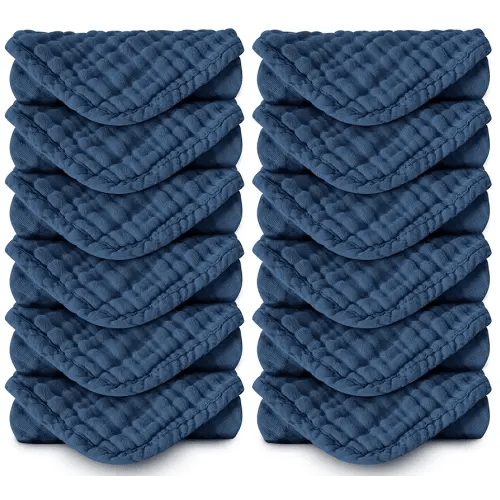Muslin Burp Cloths 100% Cotton Large 20''x10'' Extra Soft and Absorbent Baby Wash Cloths Spit Up Rags - Baby Burping Cloth for Boys Girls Items(12 Pack Navy Blue)