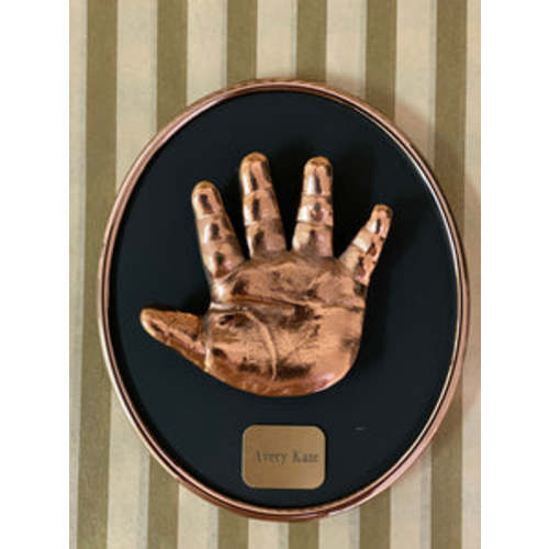 PERSONALIZED BRONZE HANDPRINT AND/OR FOOTPRINT ON BLACK OVAL FOR BABIE – Patty-Cakes International