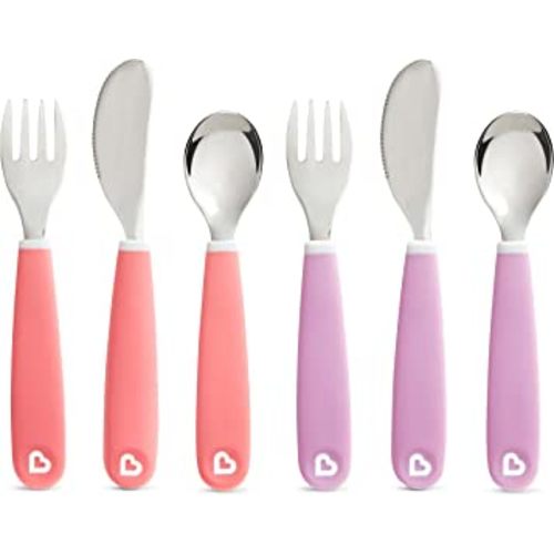 Munchkin® Splash™ Toddler Fork, Knife and Spoon Utensil Set, 6 Pack, Pink/Purple