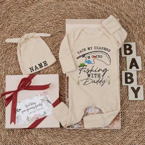 Pack My Diapers I'm Going Fishing With Daddy Newborn set, Baby Shower gift, Baby Clothes, Father's Day, Funny Fishing Baby bodysuit, Newborn