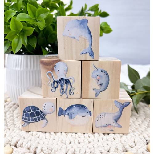 Ocean Nursery Decor, Ocean Theme Baby Gift, Under The Sea Nursery Theme, Beach Decor, Wooden Blocks, New Baby Gift, Sea Turtle, Octopus