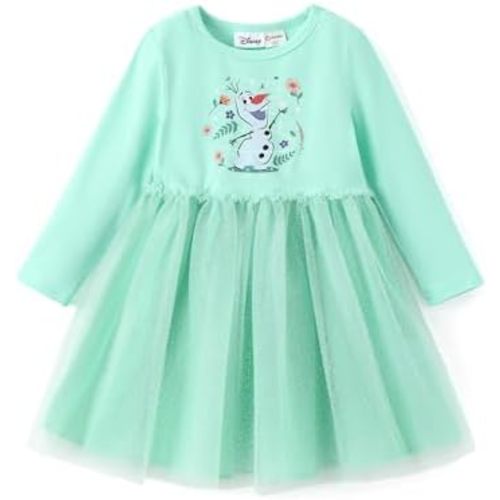Disney Frozen Elsa Princess Cinderella Ariel Jasmine Rapunzel Baby/Toddler Dress, Ruffle Long-Sleeve Mesh Overlay Tulle Dress