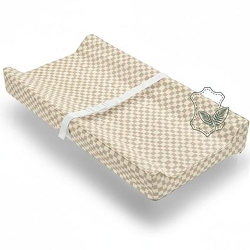 Vegan Leather Contoured Baby Changing Pad | Waterproof & Wipe-Clean PU Leather Diaper Change Mat, Soft, Wipeable Cover, Safety Strap, Non-Slip Bottom, Topper for Standard Infant Diaper Table & Dresser
