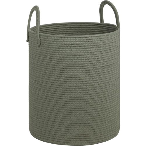 Laundry Basket,18x18X22 Cotton Rope Storage Basket with Handles,Kids Girl Baby Laundry Hamper,Dirty Clothes Hamper,Blanket Basket for Living Room,Nursery Hamper,Room Decor,Green