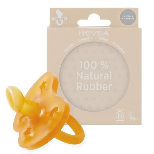 HEVEA Natural Rubber Pacifier Orthodontic Newborn 0+ Months Single-Pack (Natural)