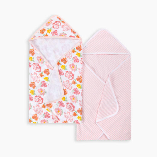 Burt's Bees Baby Organic Single-Ply Hooded Towel (2 Pack) - Rosy Spring