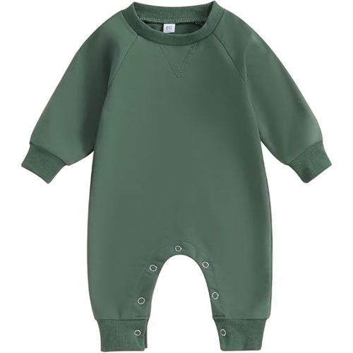 Newborn Baby Boy Girl Clothes Solid Color Romper Jumpsuit Crewneck Long Sleeve One Piece Coverall Fall Outfits