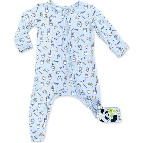 Baby & Toddler Kids' Milk & Cookies Blue Convertible Footie Pajamas, Newborn, Milk And Cookies Blue
