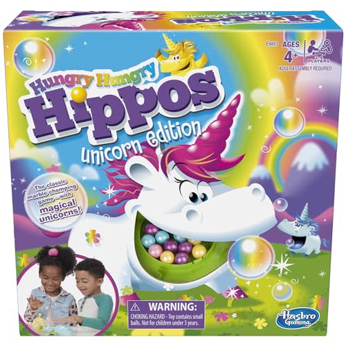 Hasbro Gaming Hungry Hippos Unicorn Edition Pre-School Board Game for Kids Ages 4 and Up; 2-4 Players (Amazon Exclusive)